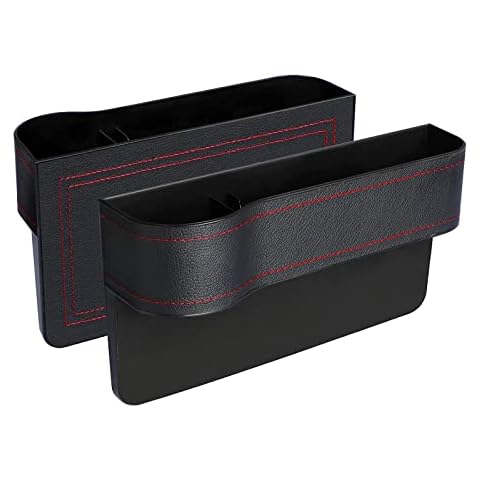Homelove Car Seat Gap Filler, 2 Pack Multifunctional Car Seat Organizer Premium PU Leather Front Seat Car Storage Box with Cup Holders for Phones Wallet Money Cards Keys Sunglasses,Black Cover