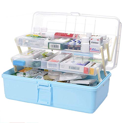 Image of Multi-Purpose Plastic Storage Tool Box Case Portable 3 Layer Compartment Multipurpose Medicine Organizer Family Emergency First Aid Kit Medicine Box (Blue)