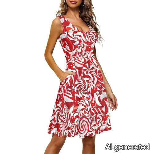 Image of Renewold Women's Sleeveless Tank Dress with Pockets, Casual Scoop Neck A-Line Sundress for Summer, Travel and Vacation