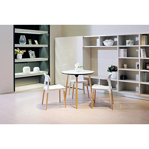 Image of Finch Fox Bella Molded ABS Plastic with Wood & American Mid-Century Styling Armless Side Dining Chairs for Home, Cafe, Restaurents, Living Room Chair in White Color (Set of 6)