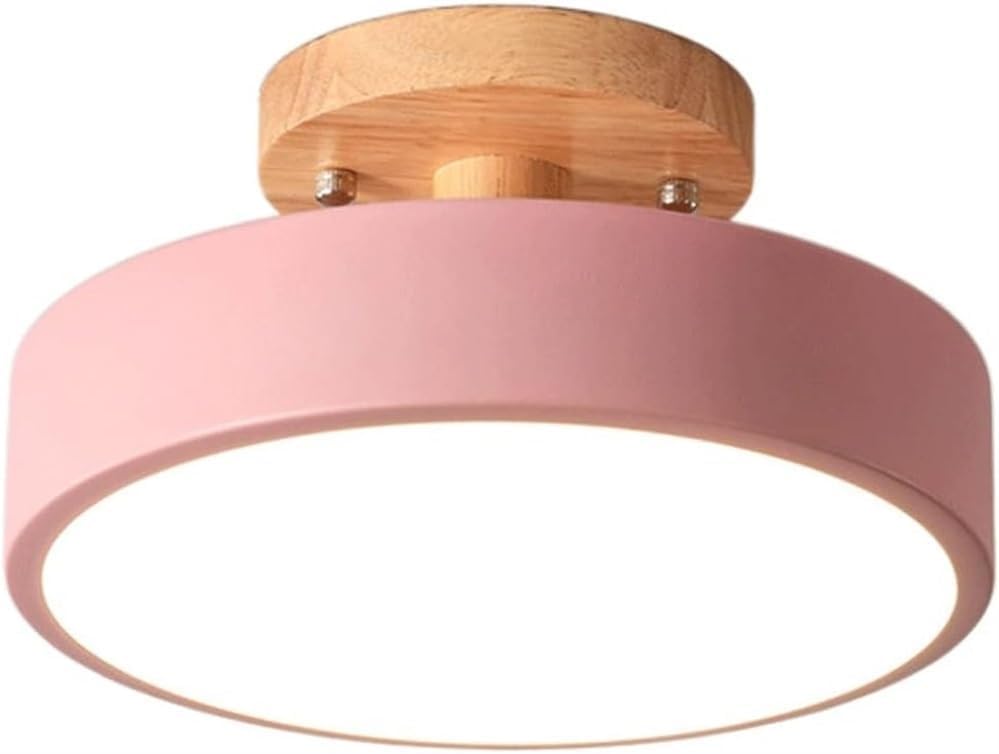 Plafonnier LED nordique en bois et métal rond pour couloir et balcon