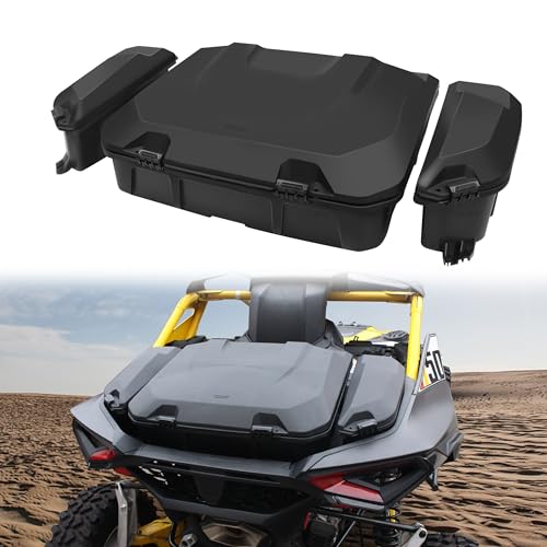 CUSAUTV Rear 96L Storage Cargo Box & 13.5L Side Cargo Storage Boxes Compatible with Can-Am Maverick R X RS 2024+ Accessories Replace #715007182 715007372 Water Resistant Large Capacity Tool Box(3PCS)