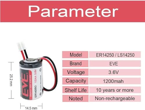 Image of [5-Pack] EVE ER14250 3.6V 1200mAh Battery with Black Plug Compatible with EVE ER14250 1 /2 AA LS14250, Non-Rechargeable Battery