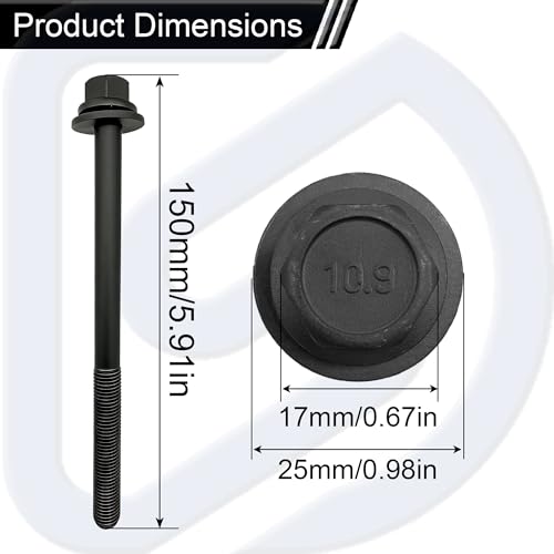 SDYYDS 10Pcs Engine Cylinder Head Bolt Set Compatible with 2001-2005 Honda Civic GX DX EX HX 1.7L l4 Replaces HBHO034 by SDYYDS - Used condition - Image 2