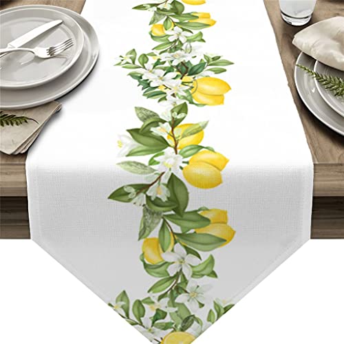 MJWDP Summer Lemon Leaves Flowers Table Runners Kitchen Dining Tablecloths Wedding Party Table Decoration Table Runner Color