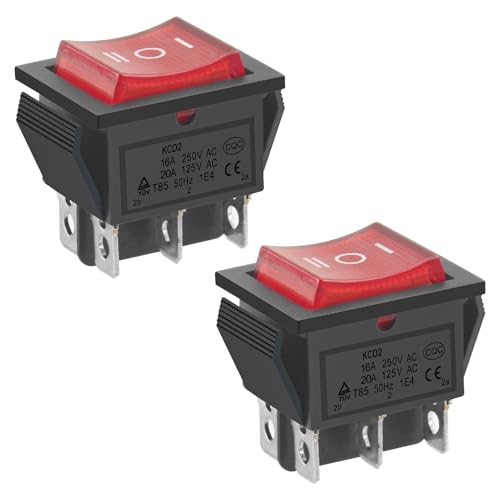 Heschen 2PCS, Wipp-TASTER, EIN-AUS-EIN, DPST 6 Anschlüsse, rote Leuchte, 16 A, 250 VAC