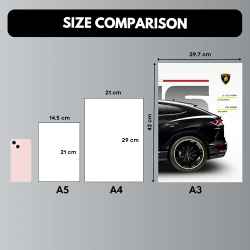 Image of Lamborghini Urus Poster | Split Design Car Poster | 3 A3 Sized Supercar Posters for Wall | Large Size (89 x 42 cm) Wall Decor | Lamborghini Car Posters for Bedroom | Lambo Supercar (B 006)