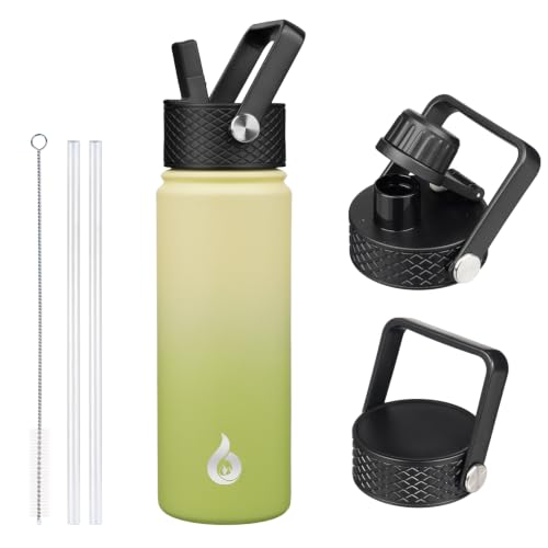 Image of BJPKPK Insulated Water Bottles with Straw Lid, 22oz Cold & Hot Thermo, Stainless Steel Metal Water Bottle with 3 Lids, Reusable Thermo, Cups, Mugs for Daily Use-Avocado