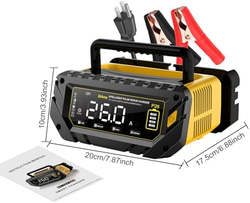 26 AMP Car Battery Charger, 6V/12V/24V Lead-Acid, Lithium, LiFePo4 Smart Battery Charger, Large Screen Trickle Charger, Fully Automatic Chargers and Maintainer for Car, Motorcycle, Lawn Mower — view 6