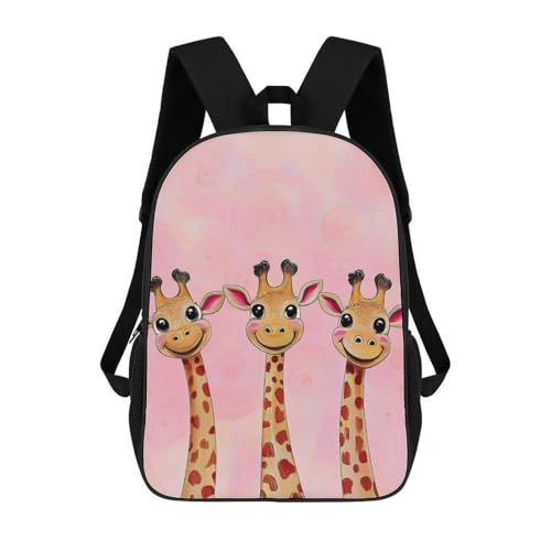17 Inch Carry On Bookbag with Adjustable Shoulder Straps Cute Giraffe Three Cartoon Pattern Pink Outdoor Travel Gym Backpack Unisex-Adult Sport Bag