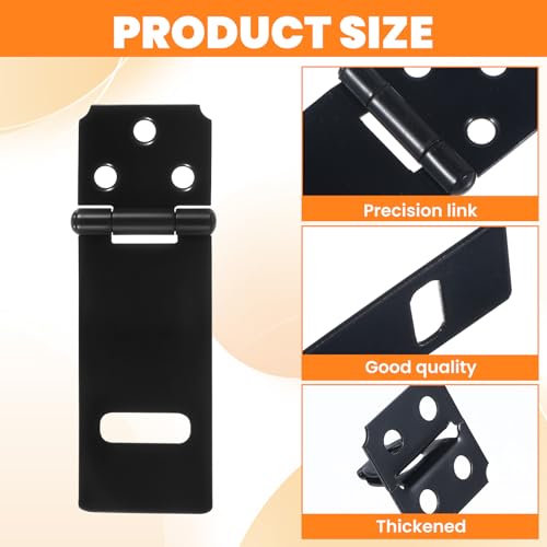 Image of 4 Pcs Hasp Latch Stainless Steel Padlock Latch 3 Inch Black Hasp Lock Latches Lock Latches Hardware for Wooden Fence Pet Cage Doors Cabinets Closets Window and More