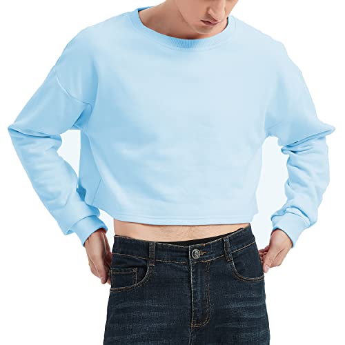 Men's Cropped Cut-Off Hoodie Solid Color Long Sleeves Drawstring Casual Sweatshirts Crop Tops