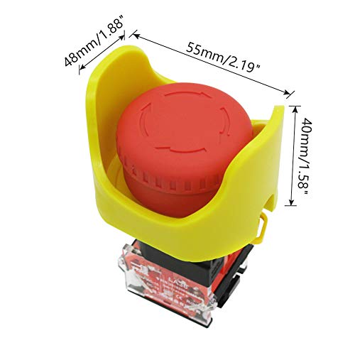 mxuteuk 2NC Red Mushroom Switch 22mm Red Mushroom Emergency Stop Push Button Switch AC 660V 10A + Protective Cover Anti-misoperation,3 Years Warranty LA36-02ZS-XYB - Image 3