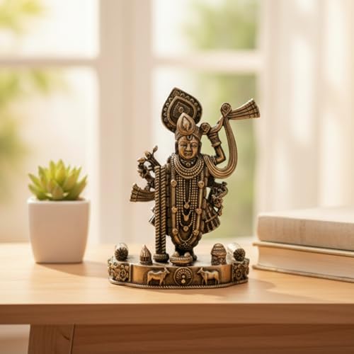 Image of eCraftIndia Golden Brass Lord Shrinathji Idol for Home Living Room Office