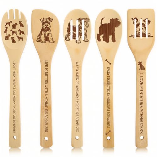 Miniature Schnauzer Gift for Housewarming - 5 PCS Miniature Schnauzer Bamboo Spoon Decor Kitchen...