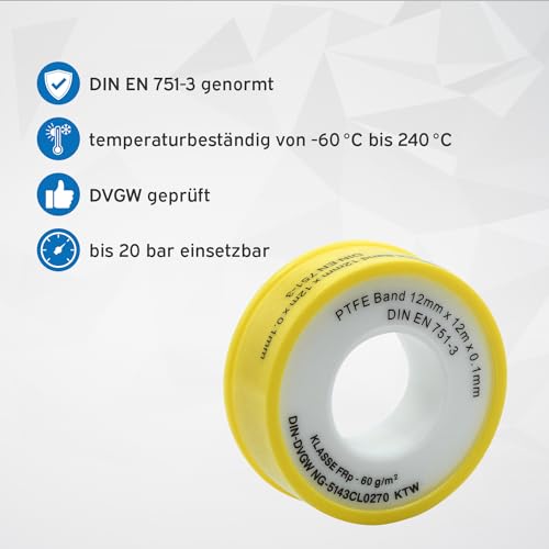 kör4u 10x Teflonband DVGW für Gas und Wasser PTFE Band Dichtband Gewindedichtband