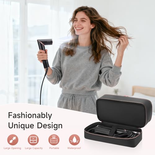 Image of Travel Hair Dryer Case for Shark Flexstyle, Double-Layer Carrying Case for Shark Flex Style Blow Dryer, Portable Hair Tools Storage Organizer Bag for Shark Beauty Hairdryer Attchments(Black Rose Gold)