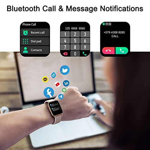 Smartwatch Damen mit Telefonfunktion, 1.7" Touchscreen Uhr Fitness Tracker mit Whatsapp Funktion, Wasserdicht Fitnessuhr Sportuhr für iOS Android, Geschenk für Geburtstag Weihnachten, Watch Rosegold – Bild 3