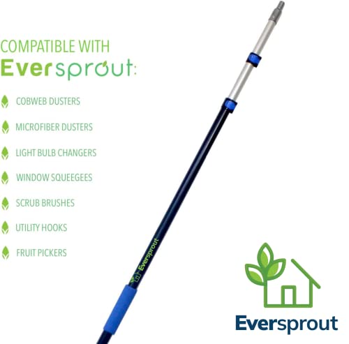 EVERSPROUT 6.5-to-18 Foot Telescopic Extension Pole (25 Ft Reach) | Lightweight Sturdy Aluminum | Easy Flip-Tab Lock Mechanism | Twist-On Metal Tip works for Squeegee, Duster, Paint Roller (pole only)