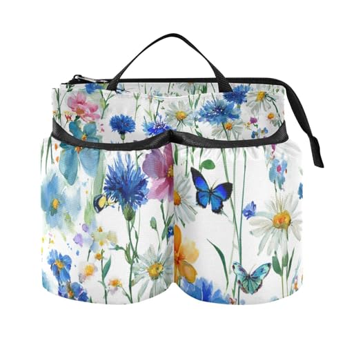 Image of Luggage Cup Holder for Suitcases Free Hands Suitcase Cup Holder Travel Luggage Drink Holder Portable Luggage Cup Caddy Bag Carrier with Handle Watercolor Cornflower Daisy