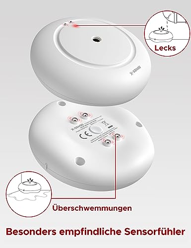 X-Sense STANDALONE Wassermelder mit Batterie, Wassersensor IP66, Mini-Wasserdetektor mit 110 dB Audio-Alarm, batteriebetrieben, Wasseralarm Melder für Küchen, Keller, Waschbecken, Boden und Pools