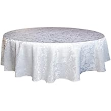 Tektrum Heavy Duty 70 inch Round Damask Jacquard Tablecloth Table Cover - Waterproof/Spill Proof/Stain Resistant/Wrinkle Free - Great for Banquet, Parties, Dinner, Restaurant, Wedding White