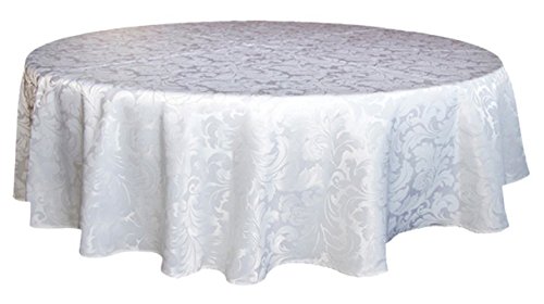 Tektrum Heavy Duty 70 Inch Round Damask Jacquard Tablecloth Table Cover - Waterproof/Spill Proof/Stain Resistant/Wrinkle Free - Great For Banquet, Parties, Dinner, Kitchen, Restaurant, Wedding (White) #TOP10