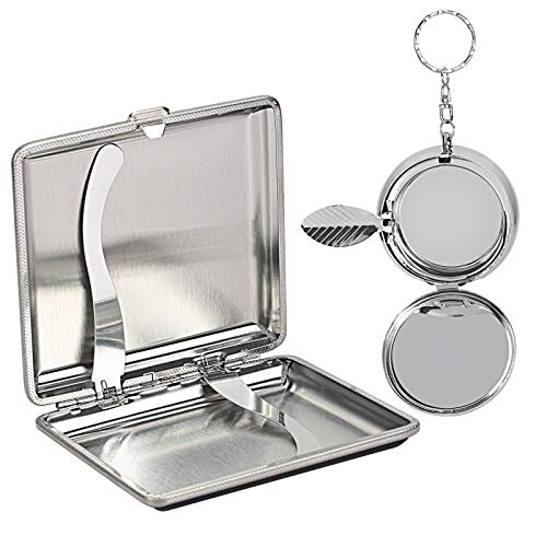Preisvergleich Produktbild JOOPOM Metall Leder Zigarettenetui Schwarze Zigarettenschachtel mit tragbaren Mini Aschenbecher Zigarettenetuis für 20 Zigaretten Geschenk für Männer Frauen