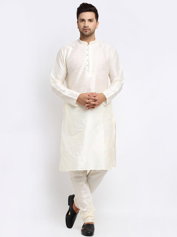 Image of KRAFT INDIA Men's Stylish Silk Kurta with Churidar & Nehru Jacket Set