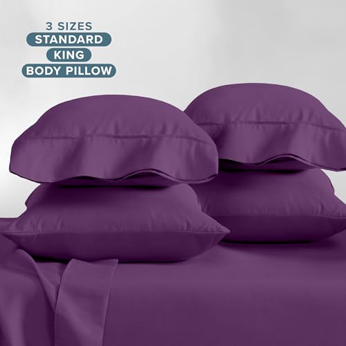 Image of Bare Home Microfiber Bulk Pillow Cases - Standard /Queen Size Set of 4 - Cooling Pillowcases - Double Brushed - Plum Pillowcases 4 Pack - Easy Care (Standard - 4 Pack, Plum)