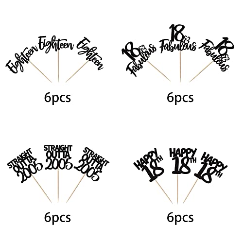 24 Pack Straight Outta 2005 Cupcake Toppers Glitter Eighteen Happy 18Th Cupcake Picks Cheers To 18 Years Birthday Cake Decorations For Happy 18Th Birthday Anniversary Party Supplies Black #TOP2