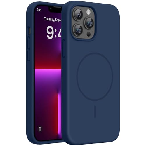 Image of Miracase Magnetic for iPhone 13 Pro Max Case, [Soft Anti-Scratch Microfiber Lining], Compatible with MagSafe, Liquid Silicone Shockproof Drop Protection Phone Case for 13 Pro Max, Dark Blue