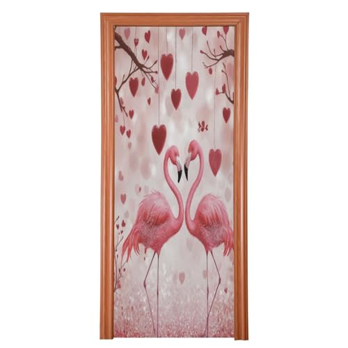 FLildon Romantic Flamingo Valentine's Day Door Cover Decoration, Party Accessory Porch Decor for Festive Ornament Room Door Covers 32 x 79 Inch