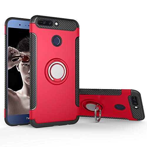 Case for Huawei Mate SE BND-L34 / Huawei Honor 7X BND-L21 BND-L24 / Honor Changwan 7X BND-AL10 BND-TL10 Case Cover + 360 Degree Rotating Ring Holder Kickstand Red