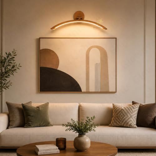 Image of Glowave Modern Curved Wooden Finish LED Mirror Light for Bedroom & Bathroom - Tricolour (Warm White, White, Natural White) (876-WD)