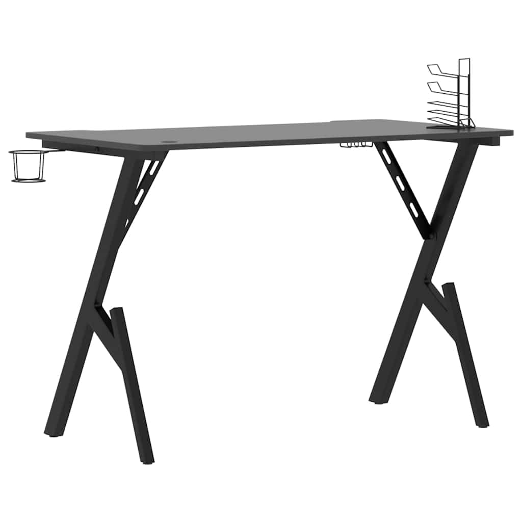 Gaming-Schreibtisch mit Y-Gestell, Schwarz-Rot, 110x60x75 cm, Computertisch mit Kopfhörerhalter, Becherhalter, für Home Office und Gaming-Zubehör