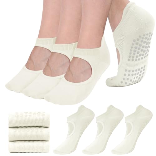 AUHUAYAO pilates socks with grips for women yoga socks for women non slip dance socks pure barre socks yoga sets ballet grip socks socks with grips(US, Alpha, One Size, Regular, Regular, 3, white)