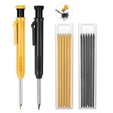 MECHEER 2 Pack Carpenter Pencils Construction Pencil with 12 Refills, Mechanical Carpenter Pencils with Built-in Sharpener, Long Nib Deep Hole Heavy Duty Woodworking Pencil Marker (Black, Yellow)