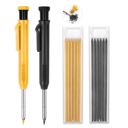 MECHEER 2 Pack Carpenter Pencils Construction Pencil with 12 Refills,