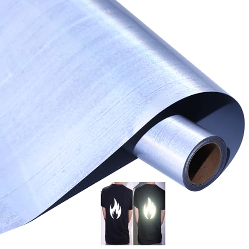 Image of Reflective HTV Reflective Heat Transfer Vinyl Silver Gray Vinyl Rolls 12Inch x 5Feet Iron on Vinyl for T-Shirts, DIY Design Totes and Bags, Easy to Cut & Weed, Silhouette Cameo & Heat Press Machine