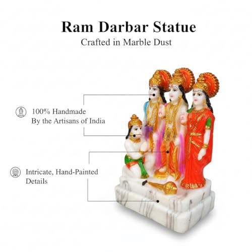 Image of Ram Darbar Statue Idol - Spiritual Figurine for Pooja Room, Home Temple, Office, and Sacred Decor, Ram, Sita, Lakshman and Hanuman (5 Inch Height)