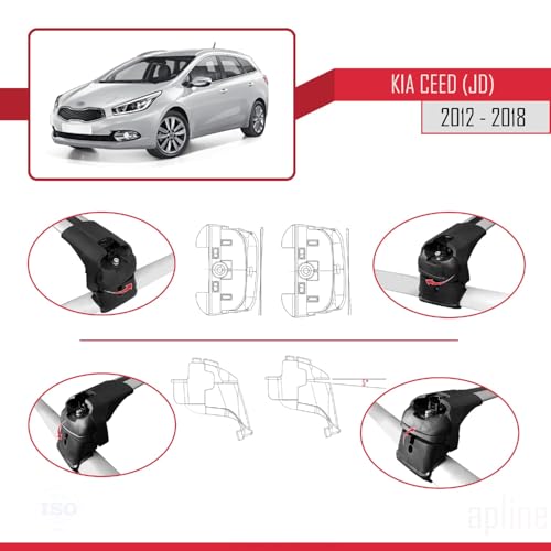 Apline Kompatibel mit Kia Ceed 2 (JD) Combi 2013-2018 ACE-2 Relingträger Dachträger Auto Gepäckträger Grau Aluminium 2 Stangen