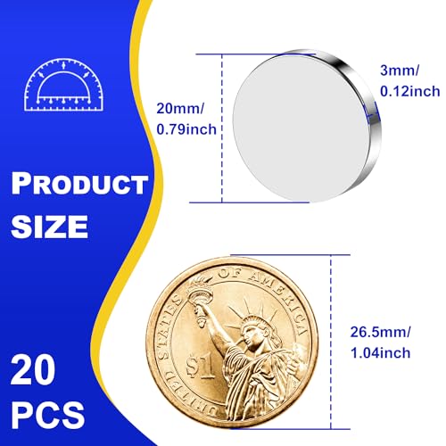 Image of 20Pcs Small Strong Neodymium Disc Magnets, 20x3mm Powerful Round Rare Earth Magnet Thin Magnets for Crafts, DIY, Fridge, Whiteboard, Office