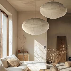 Methedeeco 2er Set Leinen Lampenschirme Ø50cm Oval