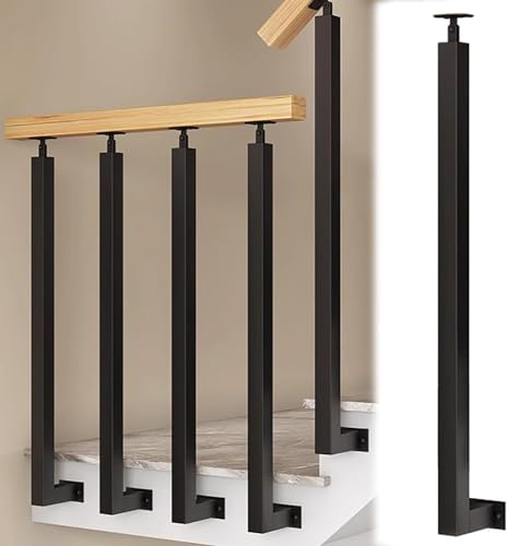 AviiSo Ringhiera per scale Ringhiere per scale a montaggio laterale, Ringhiera quadrata con mandrini in metallo con Kit Completo e Viteria, Colonna della ringhiera per terrazza, gradini, giardino, sca