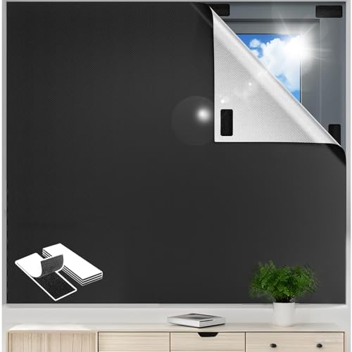 Stores occultants à Coller en Tissu Oxford 420D 100% Occultant,400 × 145cm Store Occultant sans Percage, Film Occultant Portable pour Chambre à Coucher,...
