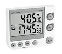 TFA Dostmann Elektronischer 2-Fach Timer, 38.2025, mit Memory-Funktion, 3 Lautstärke Stufen, LED-Warnlicht, weiß