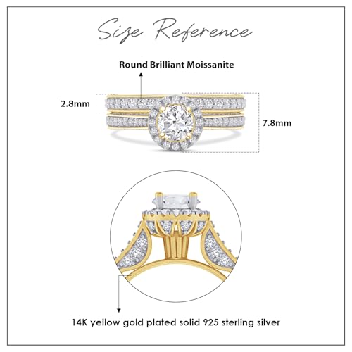 Halo Vintage Bridal Set Ring For Women Lab Created Moissanite & Lab Grown Diamond Engagement Wedding Ring In 925 Sterling Silver 10K & 14K Solid Gold Plated Sterling Silver Jewelry 1.33 Cttw2