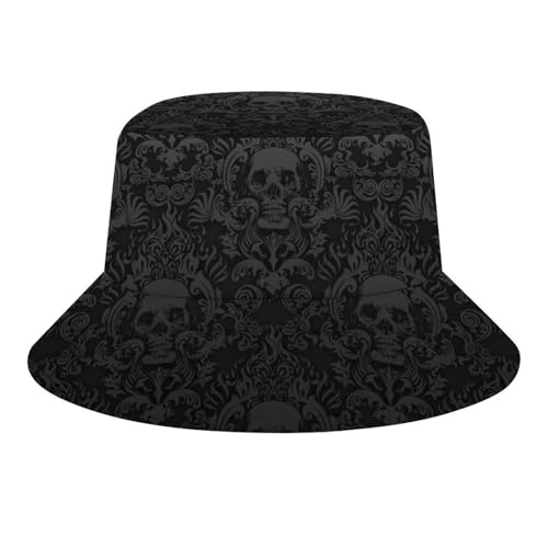 The Hat - Gothic Black Skull Unisex Print Bucket Hat Funny Fashion Fisherman Caps for Beach Sun Protection Sun Cap