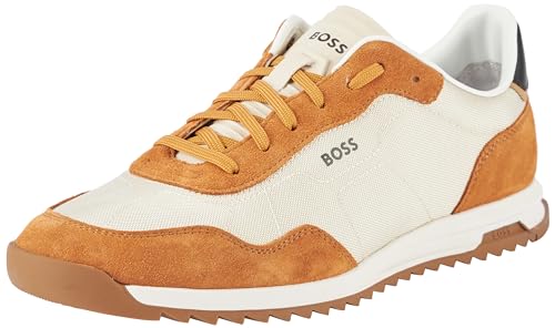 Image of BOSS Men's Zayn Low Profile Suede Leather Two Tone Sneaker
